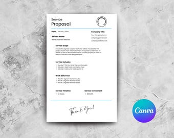 Clean Proposal Template | Simple Work Quote | Professional Project Plan | Minimal Design | Canva Template | Marketing Proposal