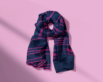 Stripes in Blue and Fushia Botanic Silk Scarf