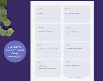 Etiquetas para romper el hielo en reuniones familiares: Ideas para iniciar conversaciones (compatible con Avery 5395, descarga en PDF)