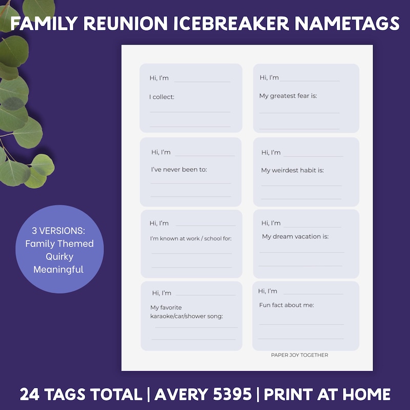 Printable Name Tags For Family Reunions