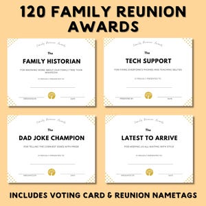 120 Family Reunion Awards + Voting Sheet + Bonus Name Tags | Complete Printable Package | Ready-to-Print