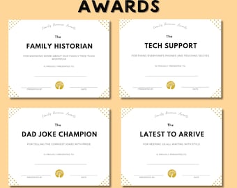 120 Family Reunion Awards + Voting Sheet + Bonus Name Tags | Complete Printable Package | Ready-to-Print
