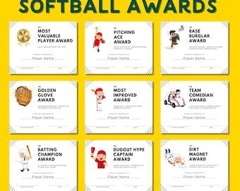 Softball Awards Pack: Editable Team Spirit Certificates (Digital Download)
