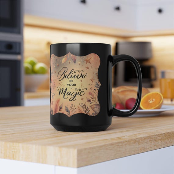 Believe in Your Magic Mug: 15 oz Ceramic, Lilac Pink Gradient