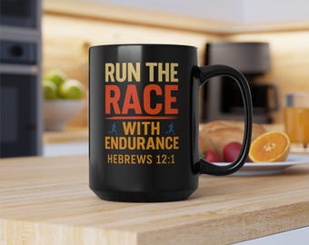 Christian Runner Mug, Hebrews 12:1 Endurance Gift, Motivational Coffee Cup