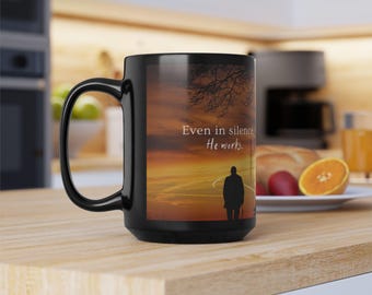 Christliche Kaffeetasse: Bibel-Vers-Geschenk - 15 Unze schwarze Keramik