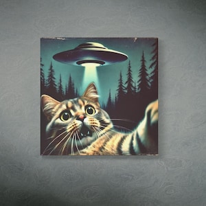 CAT UFO Wall Art, UFO, Contact, Alien Abduction, Alien, coverup, conspiracy, x files, sci fi, flying saucer, ufo Poster, Art,ufo poster