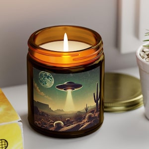 Candle, Scented Candles, Coconut Apricot Wax (4oz, 9oz) Candle, Alien, UFO, Unique Home Decor, Meditation Candle, Gifts for UFO, Decor