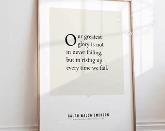 Greatest Glory Zitat Poster - Poesie Kunstdruck, Ralph Waldo Emerson Geschenk für Buchliebhaber, minimalistisches literarisches Dekor