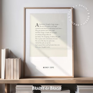 The Orange, Quote Poster - Poetic Art Print, Wendy Cope Gift for Poetry Lovers, Minimalist Literary Decor