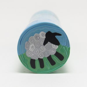 Suffolk Sheep Cane, Raw Unbaked Polymer Clay, Blue Green Gray, Farm Animal, Handmade Craft Supplies, Bead Making image 2