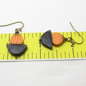 Pumpkin Crow Dangle Earrings, Orange & Black, Autumn Fall Jewelry, Polymer Clay Cane, Unique Womens Gift, Lightweight Earrings image 4