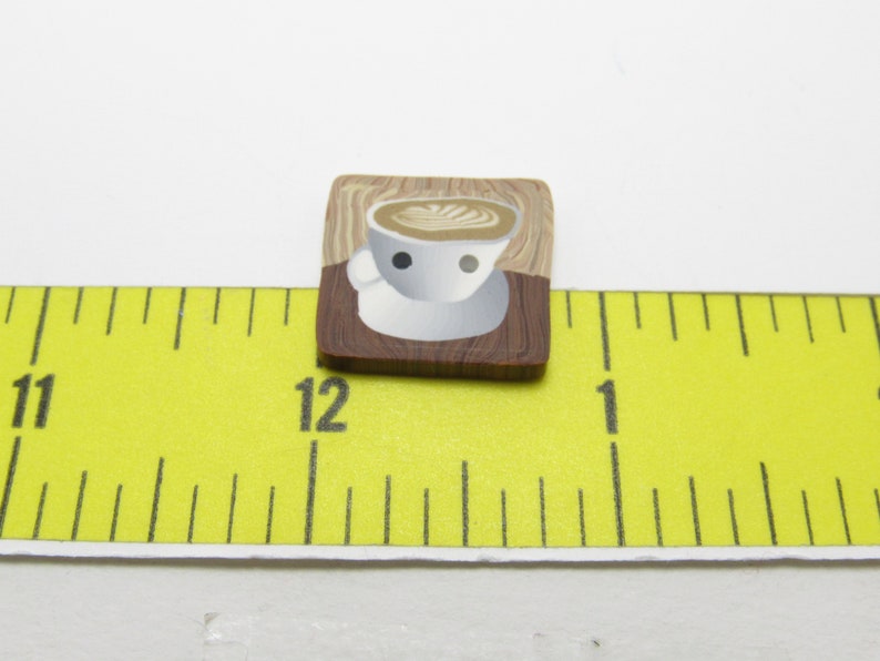 Coffee Cup Buttons, Cafe Scene, Brown & White, Polymer Clay Cane, Knit Crochet Sewing Supply, Accent Button, Caffeine Lover Gift image 4