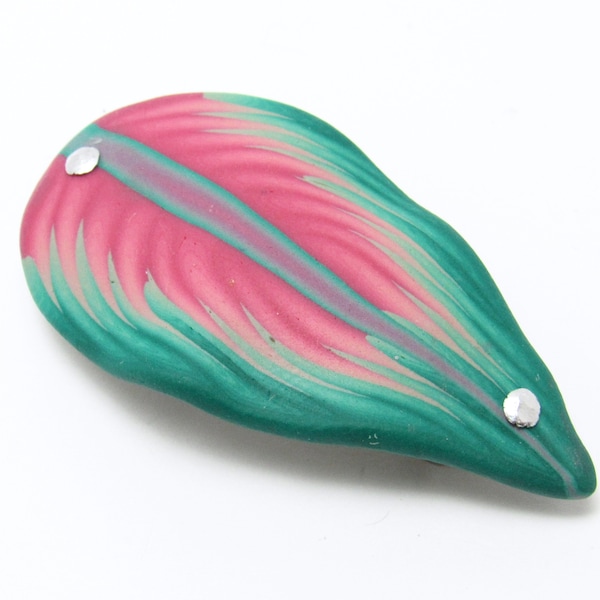 Houseplant Leaf Barrette, Green & Pink Nature Jewelry, Polymer Cay Work, Unique Womens Gift, Small Hair Accessory