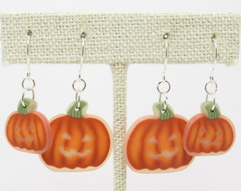Glow Jack-O-Lantern Dangle Earrings, Fall Pumpkin Jewelry, Spooky Halloween, Orange Polymer Clay, Unique Womens Gift, Lightweight Earrings