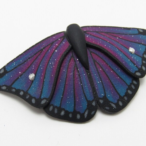 Galaxy Butterfly Barrette, Space Hair Clip, Celestial Accessory, Blue & Pink, Polymer Clay Cane, Unique Womens Gift, Nature Inspired