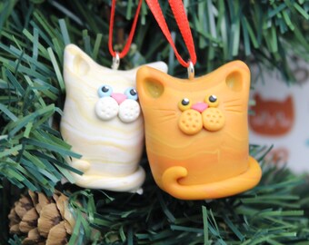 Orange Tabby Cat Christmas Tree Ornament Hand Sculpted in Polymer Clay