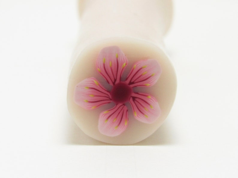 Cherry Blossom Flower Cane, Raw Unbaked Polymer Clay, Pink & Burgundy, Handmade Craft Supplies, Jewelry Bead Making, Spring Floral Design image 5