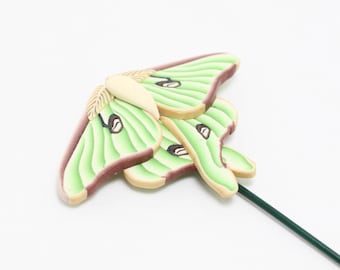 Seconds Luna Moth Plant Stake, Handmade Polymer Clay Garden Decoration