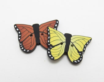 Butterfly Buttons, Black Orange Yellow, Polymer Clay Cane, Handmade Buttons, Sewing Supply, Focal Button, Accent Button, Monarch