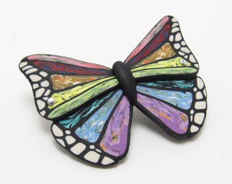 Rainbow Butterfly Barrette, Multi Color Hair Clip, Colorful Hair Accessory, Polymer Clay Cane, Unique Womens Gift, Nature Inspired