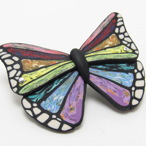 Rainbow Butterfly Barrette, Multi Color Hair Clip, Colorful Hair Accessory, Polymer Clay Cane, Unique Womens Gift, Nature Inspired