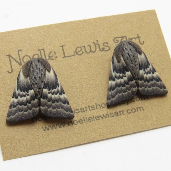 Moth Stud Earrings, Gray Brown Beige, Polymer Clay, Nature Jewelry, Unique Womens Gift, Bug Lover Gift, Skipper Moth, Entomologist Gift