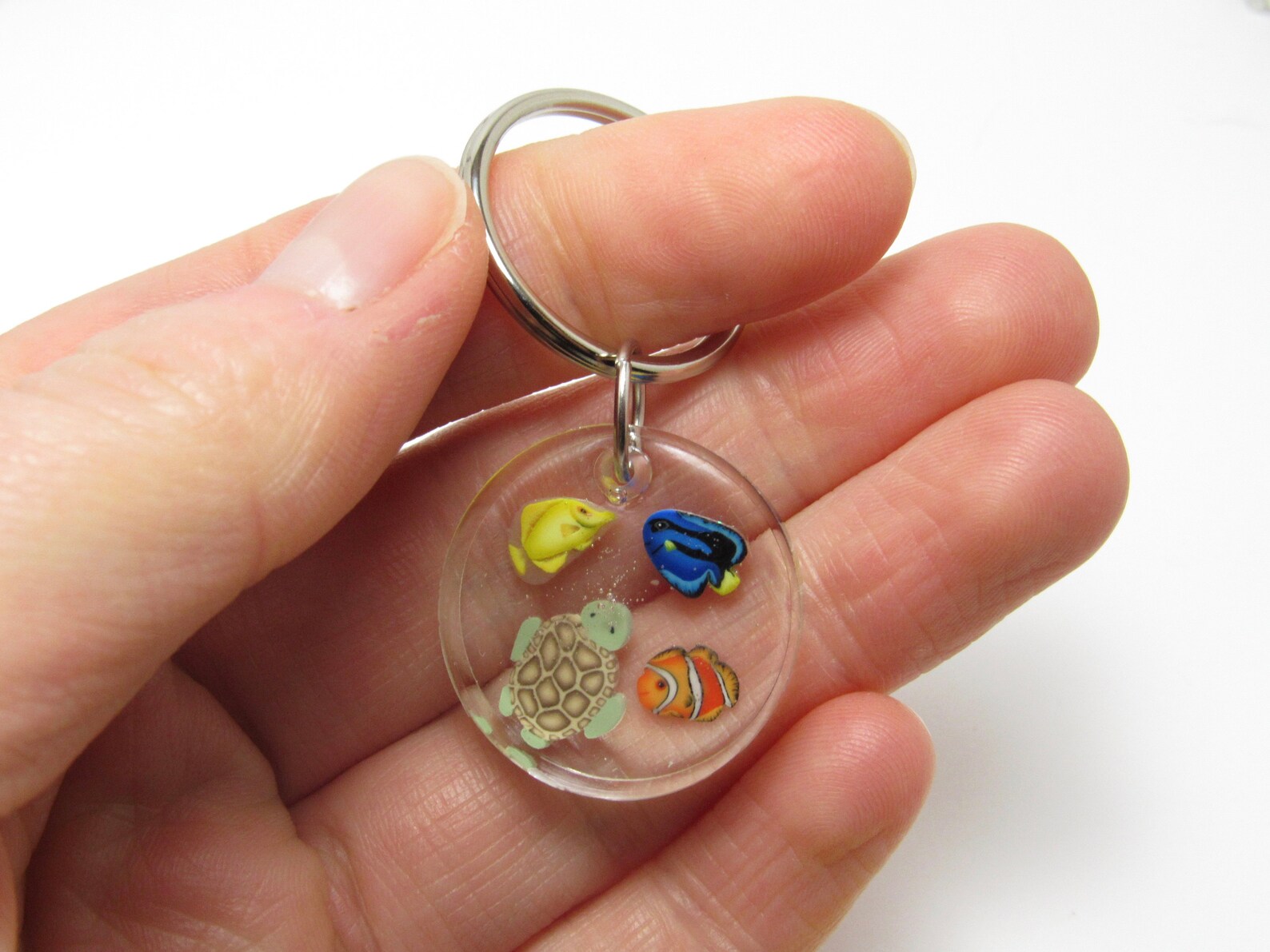 Aquarium Fish Keychain Sea Life Keyring Clear Resin & Etsy
