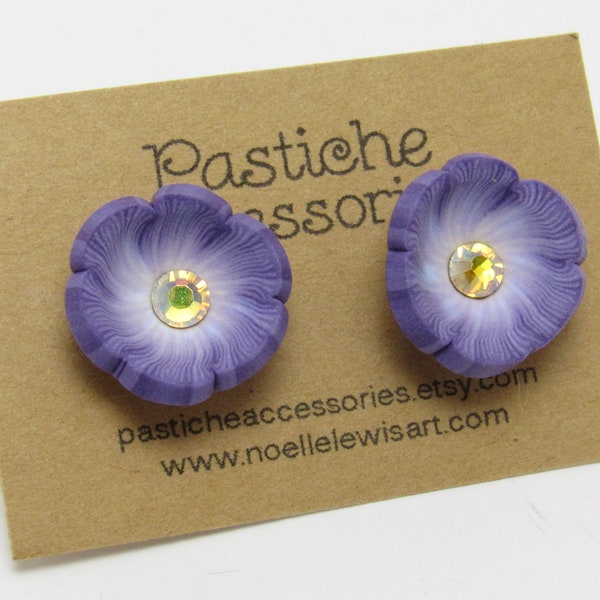 Violet Stud Earrings, Purple Flower Post Earrings, Polymer Clay, Nature Jewelry, Unique Women's Gift, Bridesmaid Gift, Spring Accessory