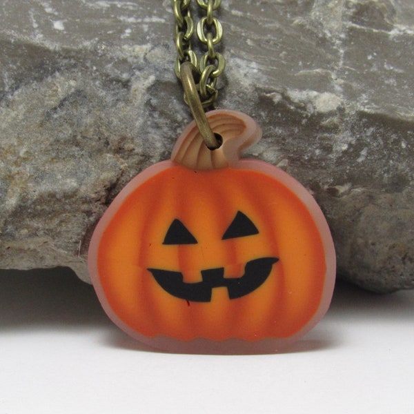 Jack-O-Lantern Pendant, Pumpkin Necklace, Orange & Black, Polymer Clay, Unique Women's Gift, Autumn Fall, Halloween Accessory, Cute Spooky