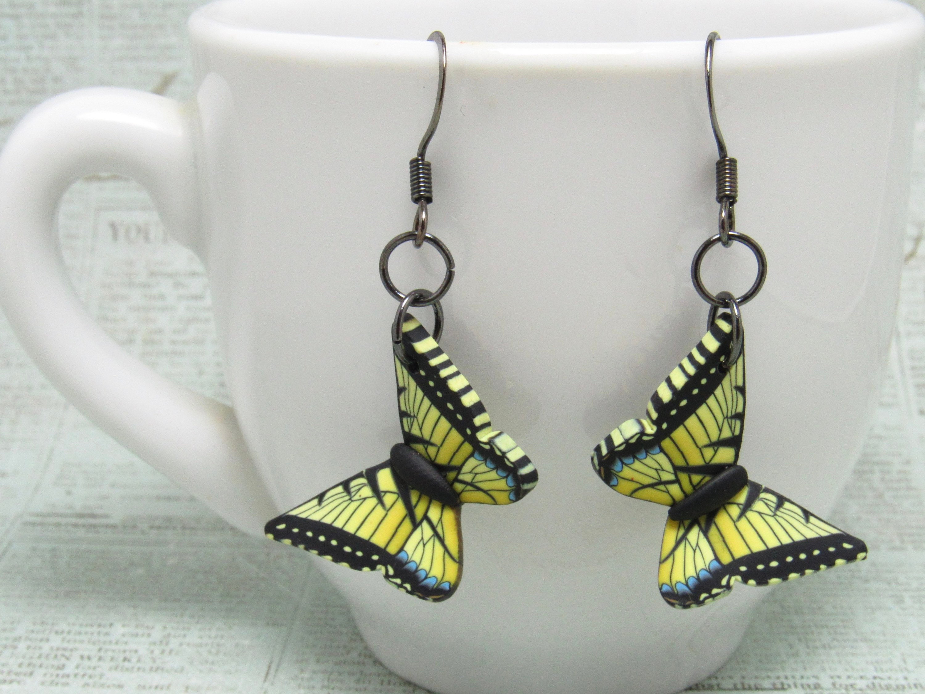 Drop and Dangle Monarch Butterfly Earrings Handmade Jewelry,OOAK Artisan,by JDByMonica Butterfly Earrings Orange and Black Gift for Her
