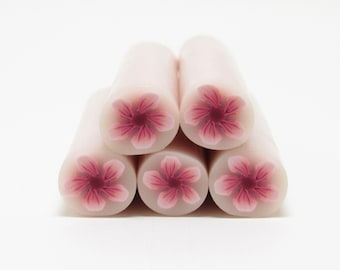 Kirschblüten-Blumencane, roher ungebrannter Polymer-Ton, rosa und bordeaux, handgemachtes Handwerkszubehör, Schmuckperlenherstellung, Frühlingsblumenmuster