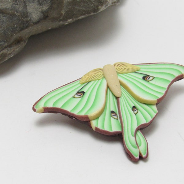 Luna Moth Brooch, Green Bronze Beige, Polymer Clay, Nature Inspired, Wildlife Jewelry, Hat Pin, Spring Accessory, Unique Womens Gift