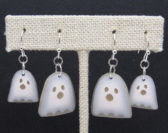 Ghost Dangle Earrings, White & Translucent, Polymer Clay, Fall Autumn Jewelry, Unique Womens Gift, Spooky Halloween Gift, Horror Fan Gift