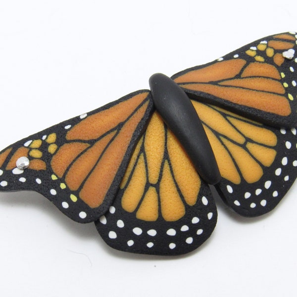 Barrette papillon monarque, barrette orange et noire, pâte polymère, bijoux nature, cadeau femme original, cadeau entomologiste