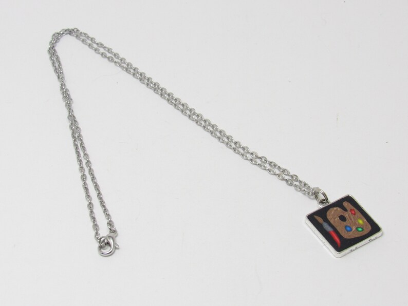Painter's Palette Necklace, Black & Multi, Square Pendant, Polymer Clay Cane, Art Jewelry, Artist Gift, Teacher Gift, Unique Women's Gift image 2