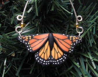 Mini Monarch Butterfly Ornament, Christmas Tree Decoration, Orange Black, Polymer Clay, Unique Womens Gift, Nature Inspired, Entomologist