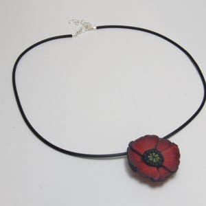 Poppy Pendant Necklace, Red & Black, Polymer Clay, Flower Choker, Floral Nature Jewelry, Statement Piece, Unique Womens Gift image 4