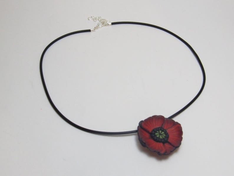 Poppy Pendant Necklace, Red & Black, Polymer Clay, Flower Choker, Floral Nature Jewelry, Statement Piece, Unique Womens Gift image 4