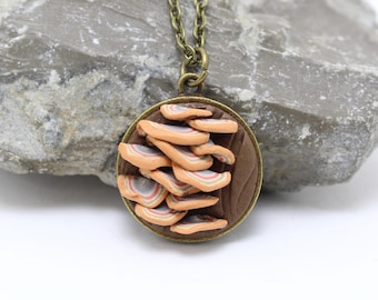 Seconds Turkey Tail Mushroom Pendant Necklace in Multi Colored Polymer Clay