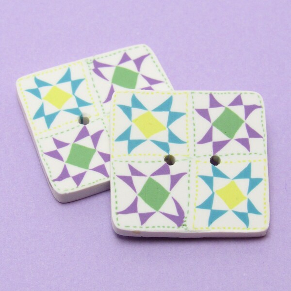 Quilt Square Buttons, Ohio Star, Blue Purple & White, Polymer Clay, Accent Button, Sewing Supply, Knit Crochet Supplies, Seamstress Gift