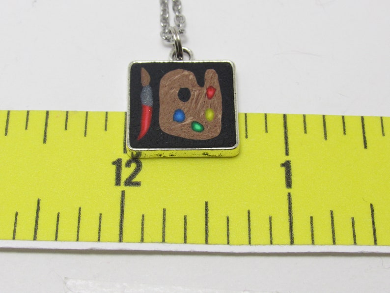 Painter's Palette Necklace, Black & Multi, Square Pendant, Polymer Clay Cane, Art Jewelry, Artist Gift, Teacher Gift, Unique Women's Gift image 6