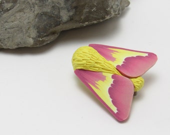 Rosy Maple Moth Brooch, Great Silk Moth Pin, Pink Yellow, Polymer Clay, Nature Inspired, Unique Womens Jewelry, Entomologist Gift