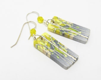 Sale - Aspen Tree Earrings, Birch Dangle Earrings, Yellow & Gray, Polymer Clay, Nature Inspired, Landscape Scene, Art Jewelry, Womens Gift