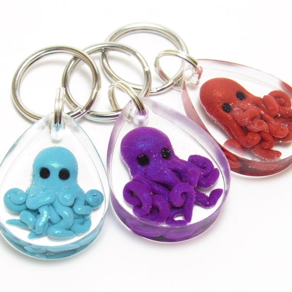 Resin Octopus Keychain, Aqua Purple Red, Sea Life Key Fob, Ocean Inspired, Polymer Clay, Aquarium Keychain, Nautical Gift, Unique Teen Gift