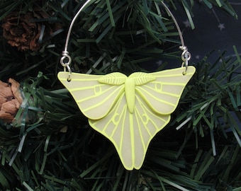 Glow Luna Moth Ornament, Christmas Tree Decoration, Yellow Green Beige, Polymer Clay, Unique Womens Gift, Nature Inspired, Entomologist Gift