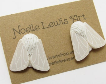 White Moth Stud Earrings, Polymer Clay, Nature Jewelry, Unique Womens Gift, Bug Lover Gift, Entomologist Gift, Satin Spring Moth