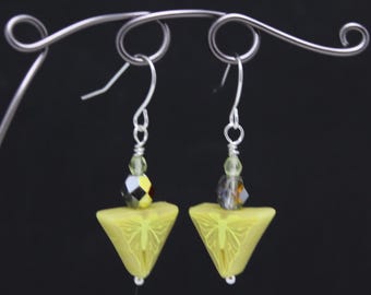 Beaded Glow in the Dark Luna Moth Dangle Earrings
