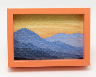 Mountain Sunset Magnet Mini Fine Art Print in Blue and Yellow