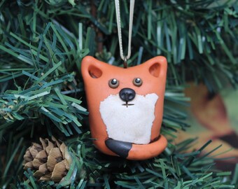 Fox Christmas Tree Ornament Hand Sculpted in Polymer Clay
